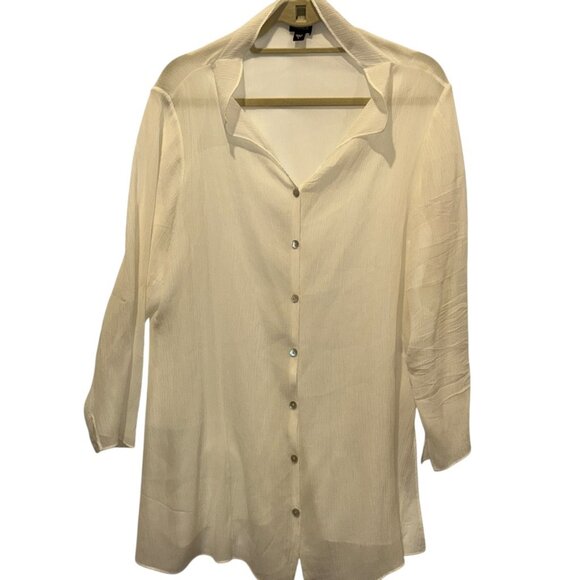 Eileen Fisher 100% silk crepe cream blouse top L - Picture 1 of 4